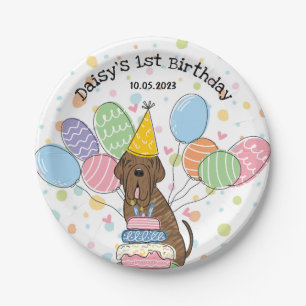 Brindle Neapolitan Mastiff Dog Birthday Party Paper Plate