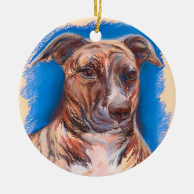 Brindle Pit Bull Dog Ceramic Tree Decoration (Front)