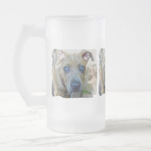 Brindle Pit Bull Puppy by Shirley Taylor Frosted Glass Beer Mug