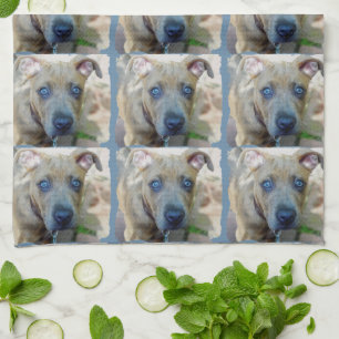 Brindle Pit Bull Puppy by Shirley Taylor Tea Towel