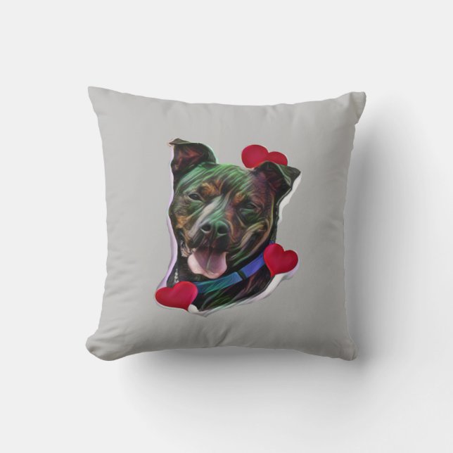 Brindle Pit Bull Staffordshire Heart Cushion (Front)