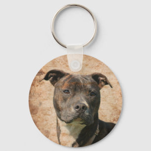 Brindle pitbull face key ring