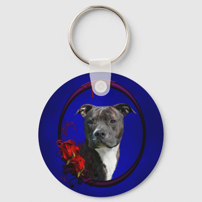 Brindle pitbull with roses key ring (Front)