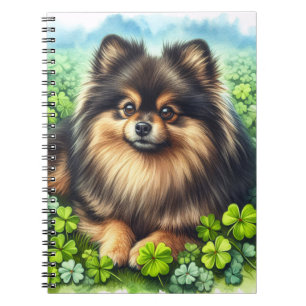 Brindle Pomeranian Watercolor Clover Shamrock Notebook