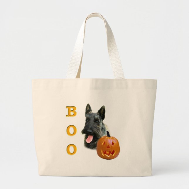 Brindle Scottish Terrier Boo Large Tote Bag (Front)