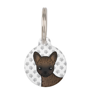 Brindle Smooth Coat Chihuahua Cartoon Dog Head Pet Tag