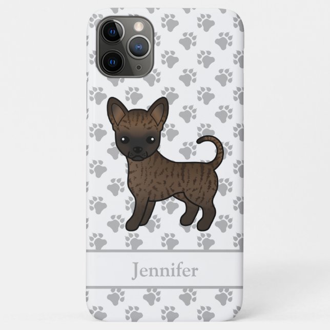 Brindle Smooth Coat Chihuahua Cartoon Dog & Name Case-Mate iPhone Case (Back)