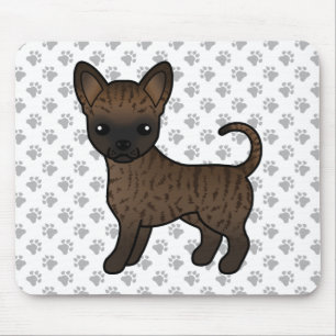 Brindle Smooth Coat Chihuahua Cartoon Dog & Paws Mouse Mat