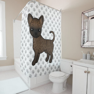 Brindle Smooth Coat Chihuahua Cartoon Dog & Paws Shower Curtain