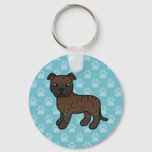 Brindle Staffordshire Bull Terrier Dog On Blue Key Ring