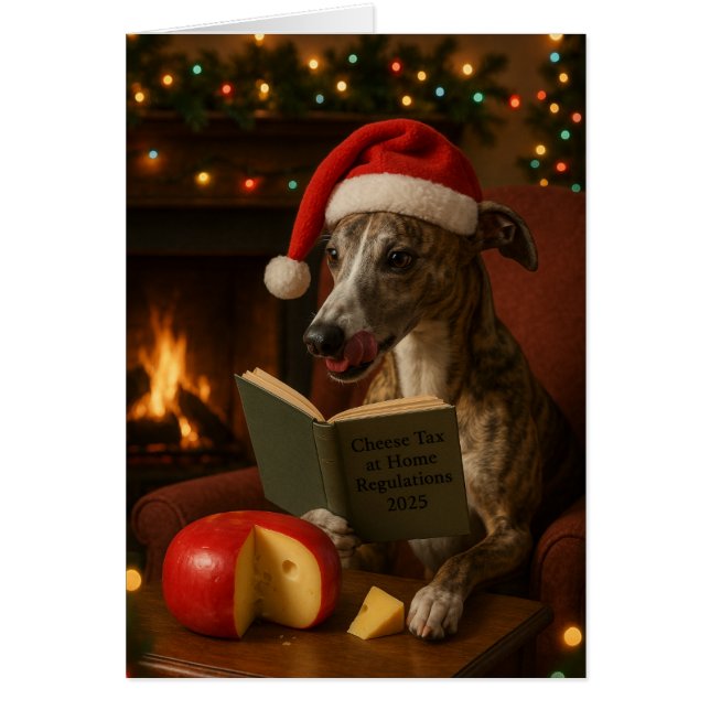 Brindle Whippet Cheese Tax Christmas greeting card (Front)