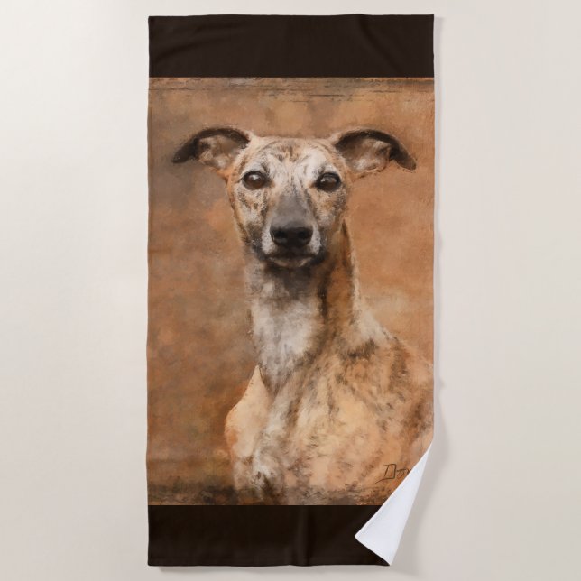 Brindle Whippet Dog Beach Towel (Front)