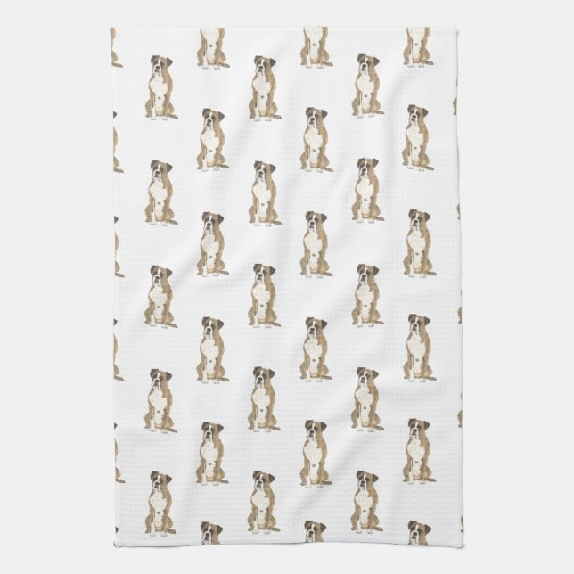 Brindle & White Boxer Dog Tea Towel (Vertical)