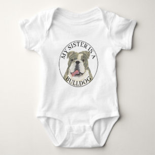 Brindle & White English Bulldog Big Sister Baby Bodysuit