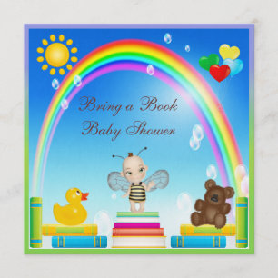 Bring a Book Baby Bee & Rainbow Baby Shower Invitation