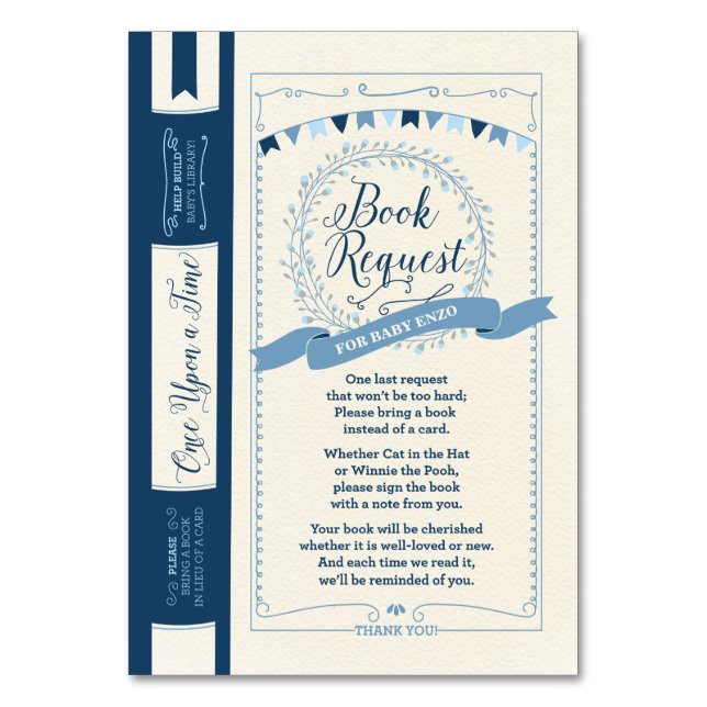 Bring a Book Baby Boy Shower Insert Card (Front)