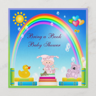 Bring a Book Baby Girl & Rainbow Baby Shower Invitation