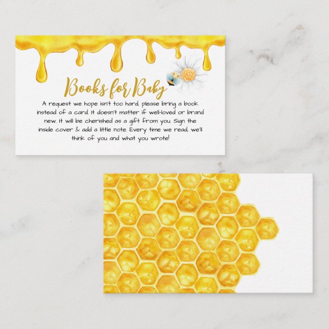 Bring A Book Baby Girl Shower Honey Bee Enclosure Card (Front/Back)