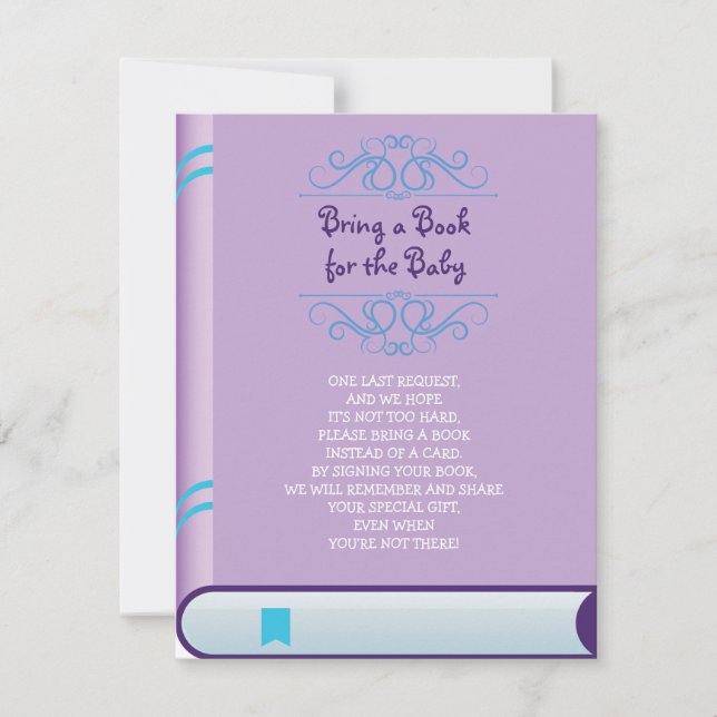 BRING A BOOK Baby Purple Violet Cover Shower Card (Front)