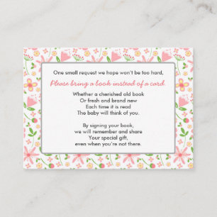 Bring a Book Baby Shower insert card pink green