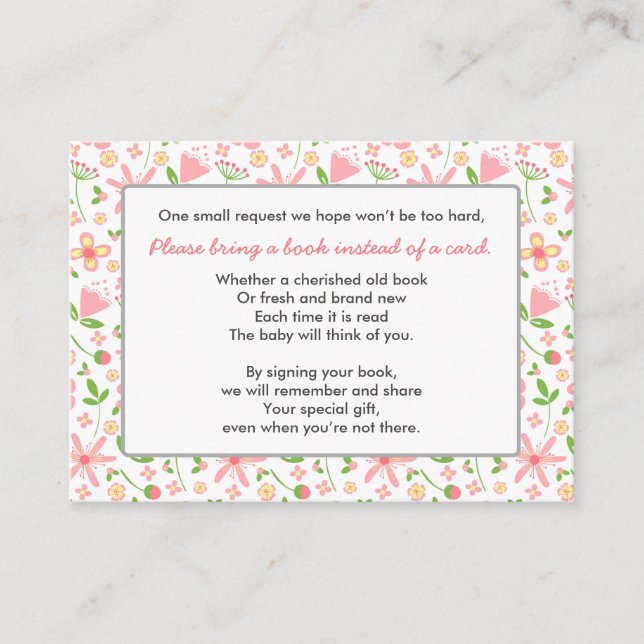 Bring a Book Baby Shower insert card pink green (Front)