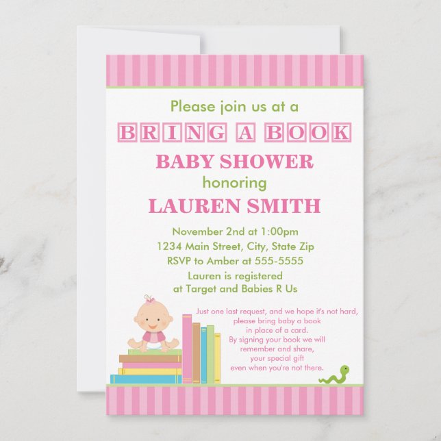 Bring A Book Baby Shower Invitation 5x7 Card (Front)