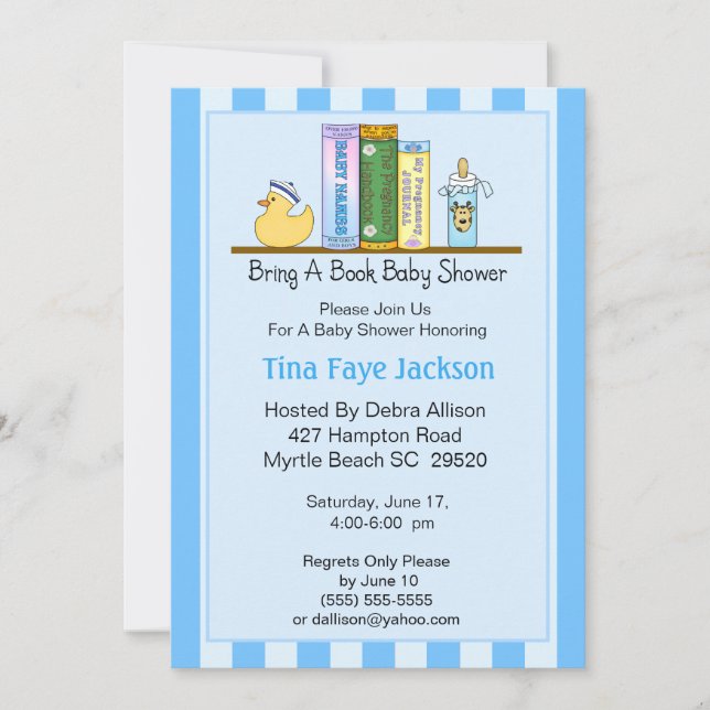 Bring a Book Baby Shower Invitation (Boy) (Front)