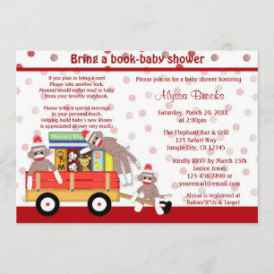 Bring a book baby shower invitation sock monkey