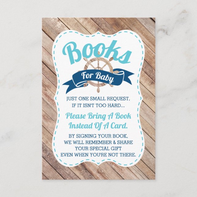 Bring A Book Card, Ahoy, Nautical, Baby Shower Enclosure Card (Front)