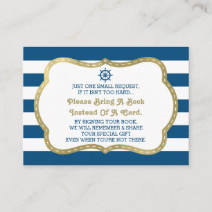 Bring A Book Card, Ahoy, Nautical Shower Faux Gold Enclosure Card