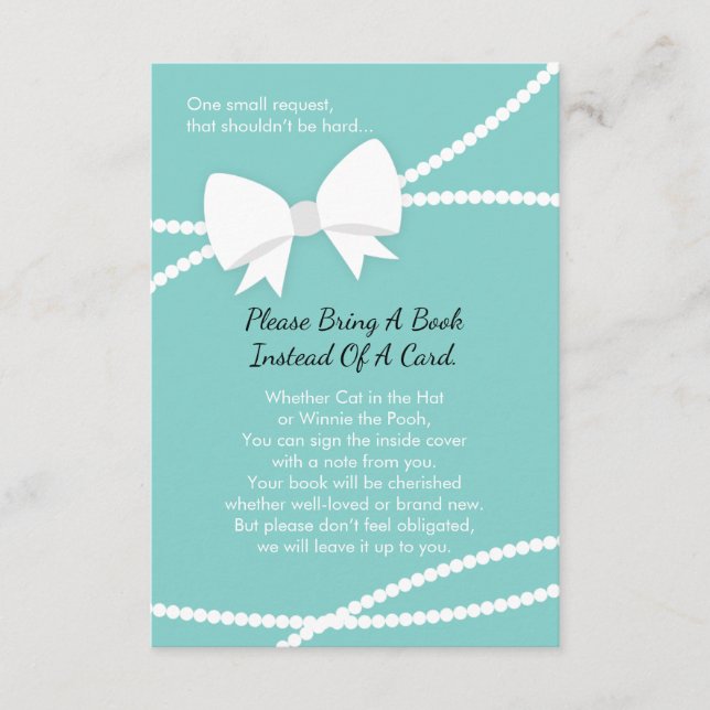 Bring A Book Card, Baby Shower, Robin's Egg Blue Enclosure Card (Front)