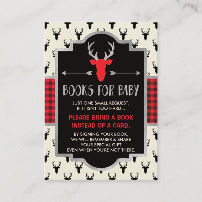 Bring A Book Card, Buffalo Plaid, Baby Shower Enclosure Card (Front)