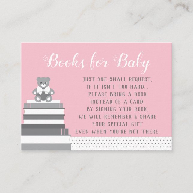 Bring A Book Card, Little Lady, Pink, Grey Enclosure Card (Front)