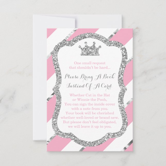 Bring A Book Card, Little Princess, Faux Glitter Invitation (Front)