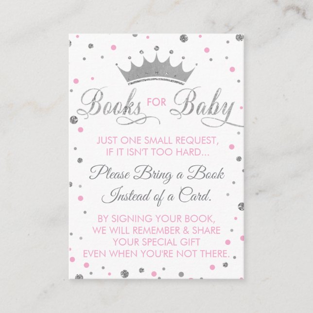 Bring A Book Card, Princess, Baby Shower Enclosure Card (Front)