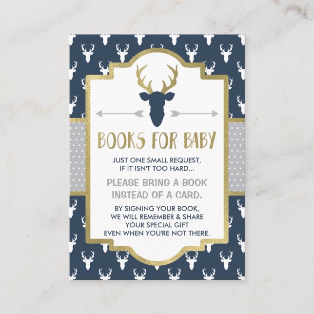 Bring A Book Card, Woodland Deer, Baby Shower Enclosure Card (Front)