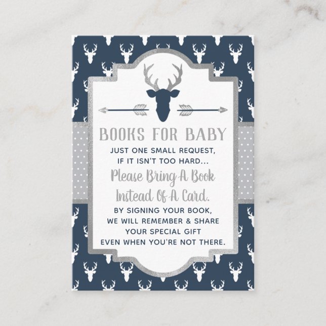 Bring A Book Card, Woodland Deer, Baby Shower Enclosure Card (Front)