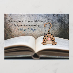 Bring A Book Cat Baby Shower Invitation for Boys