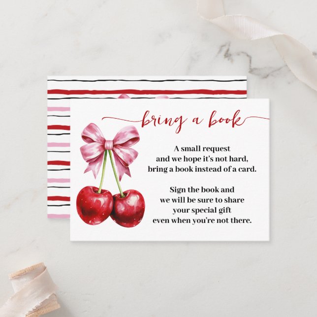 Bring a Book Cherry Coquette Baby Shower Insert (Front/Back In Situ)