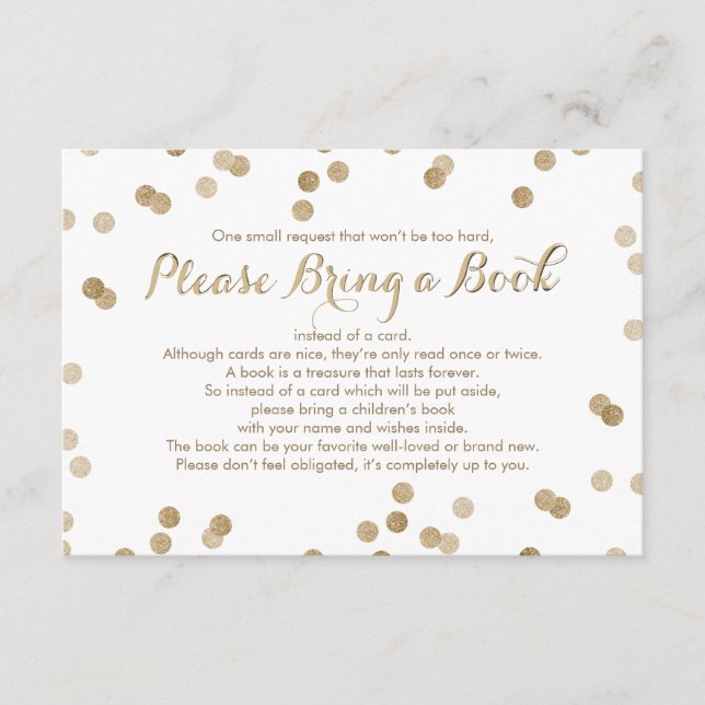 Bring a Book Faux Gold Confetti Modern Insert Card (Front)