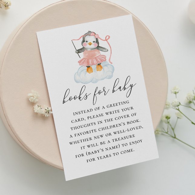 Bring a book for baby girl. Cute penguin animal Enclosure Card (Creator Uploaded)