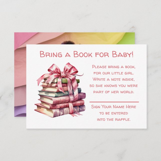Bring a Book for Baby | Girl's Baby Shower  Enclosure Card (Front/Back)