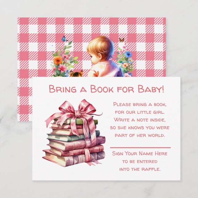 Bring a Book for Baby | Girl's Baby Shower  Enclosure Card (Front/Back)