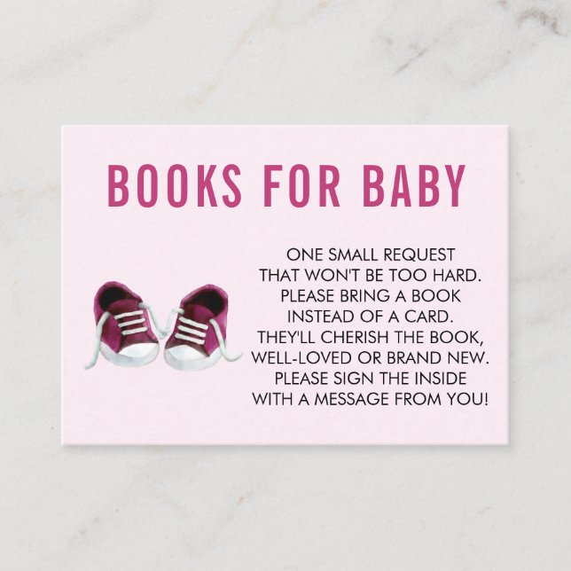 Bring a Book for Baby, Pink Sneakers Baby Shower Enclosure Card (Front)