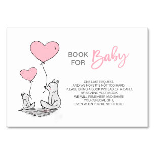 Bring a Book - Fox Pink Girl Baby Shower Table Number