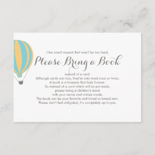 Bring a Book Hot Air Blue Balloon Insert Card