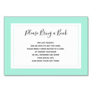 Bring a Book Mint Green Baby Shower Cards Inserts