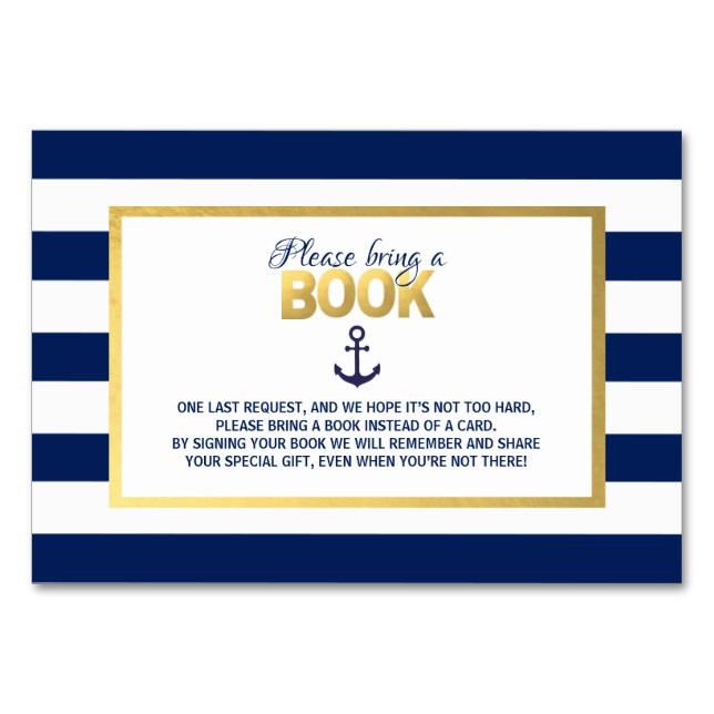 Bring a Book Navy Blue Nautical Baby Shower Cards (Front)