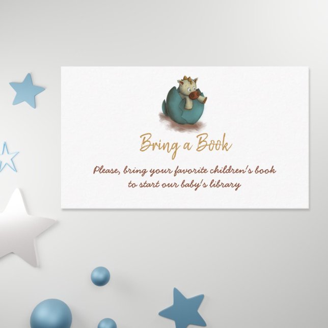 Bring a book neutral dragon baby shower card (Adorable dinosaur bring a book baby shower card
)
