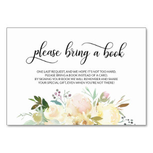Bring a Book - Pink White Floral Baby Shower Cards